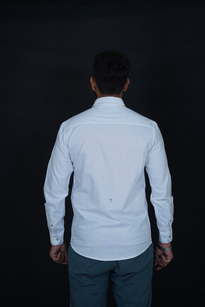 Huginn and Muninn White Dual Patch Pocket Full Sleeve Shirt for Men