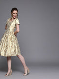AKS Couture Women Off-White & Beige Self Design Fit and Flare Dress