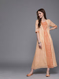 AKS Couture Women Peach-Coloured Printed A-Line Dress With Gathers