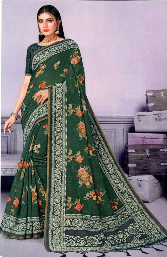 Aesha Bandhan Green saree with floral designs