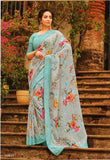 Aesha Ekta Blue saree with vibrant floral designs