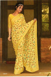 Aesha Ekta Bright yellow saree with intricate flower patterns