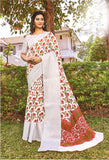 SR Red floral printed white saree.