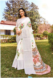 SR Angelic white saree with floral prints.