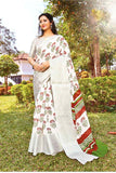 SR White saree with red florals.