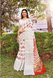 SR Authentic white motif patterned saree.