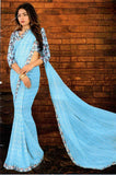 Ujjval India Queen Sky blue finger print patterned saree.