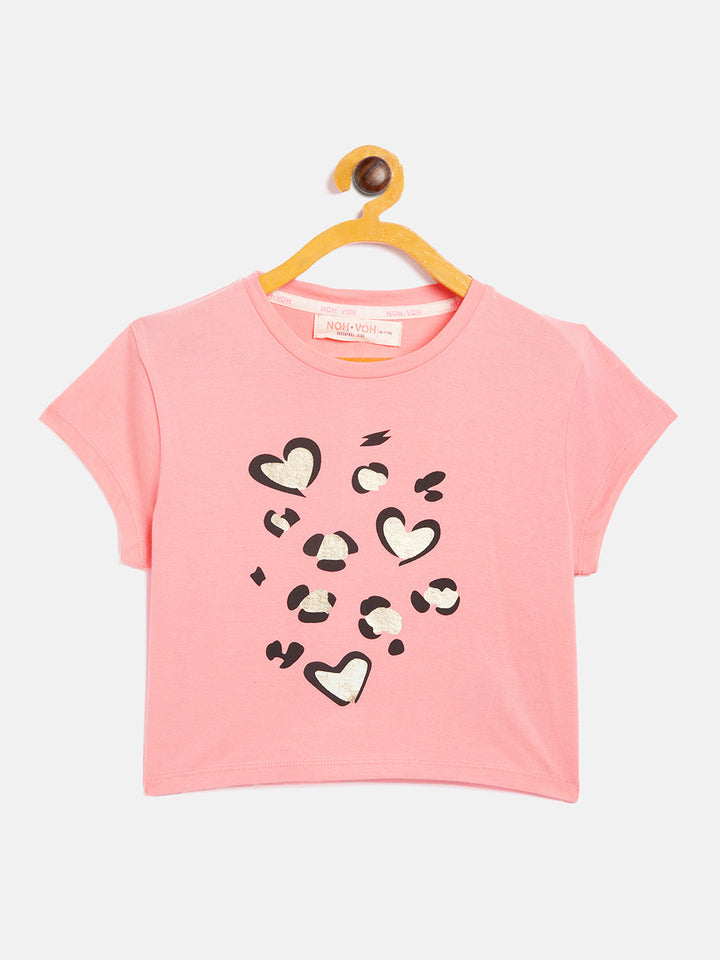 Gozars Girls Pink Animal Print Crop T-Shirt