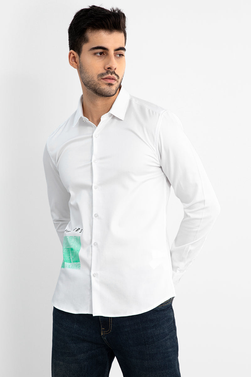 Snitch Make Sense Pure White Casual Long Sleeves Slim Fit Shirt