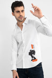 Snitch Men's Effigy Printed White Full Sleeves Casual Slim Fit Shirt