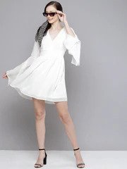 Gozars Women White Boho Sleeve Skater Dress
