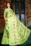 Shivalaya Green Floral Printed Shining Satin Saree