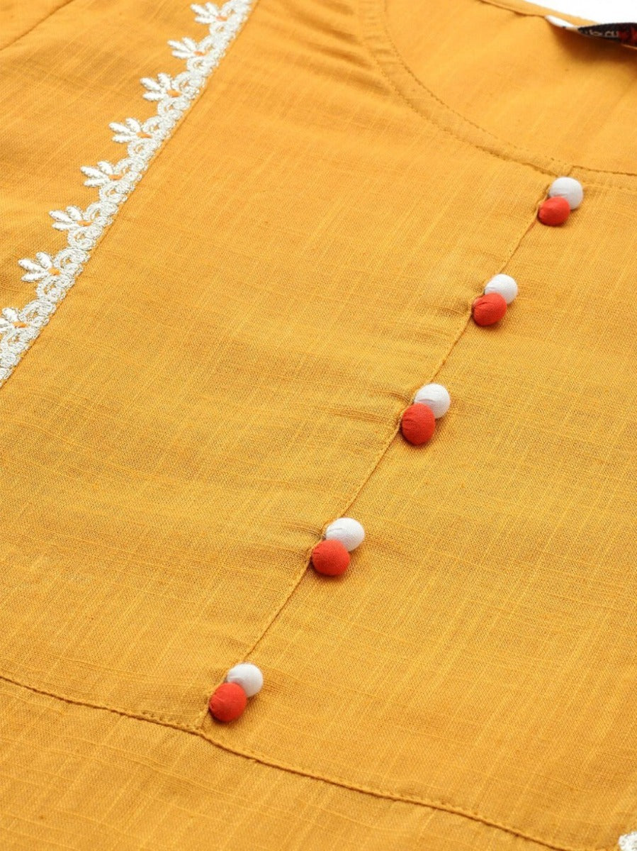 Jaipur Kurti Mustard Solid Cotton A-line Kurta for Women