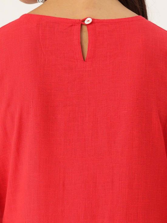 Jaipur Kurti Women Red Self Weave Straight Cotton Flex Kurta