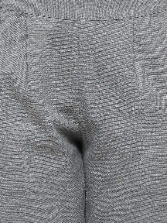 Jaipur Kurti Women Navy Blue & Grey Solid Flared Cotton Blend Kurta With Pants
