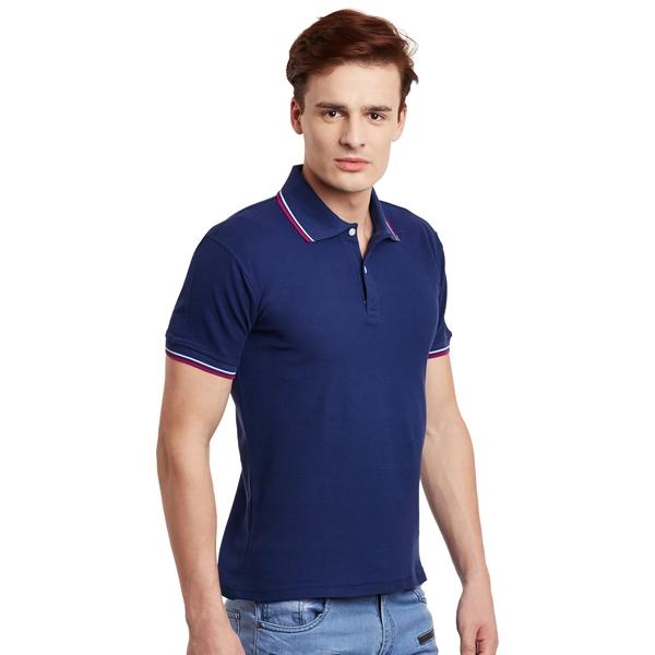 Fugazee Men Navy Blue Solid Polo Neck T-shirt