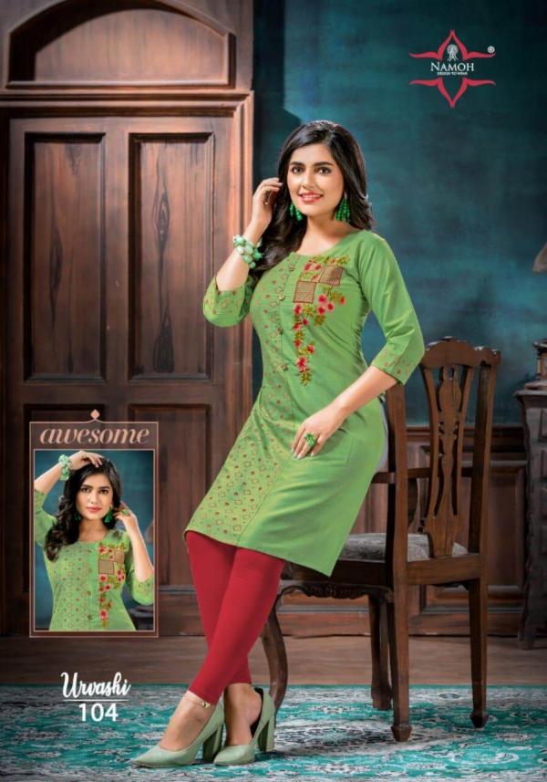 Namoh Urvashi Green Embroidered Rayon Designer Straight Kurta