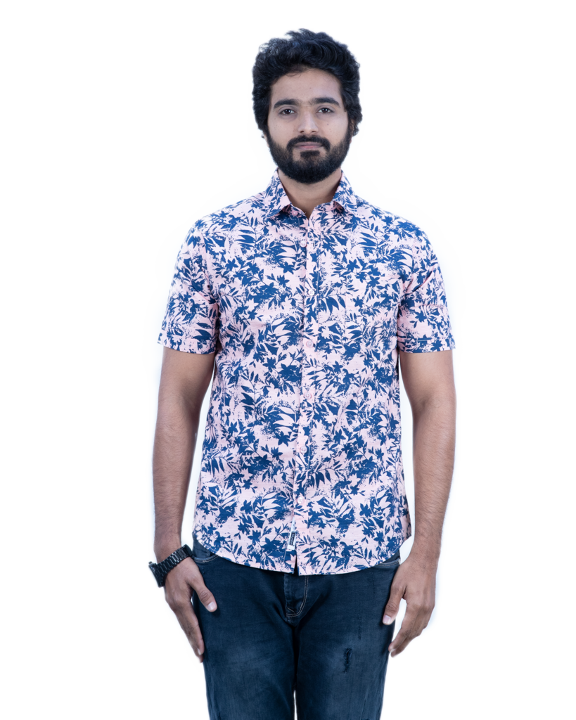 Huginn and Muninn Peach & Blue Linen Floral Short Sleeve Shirt