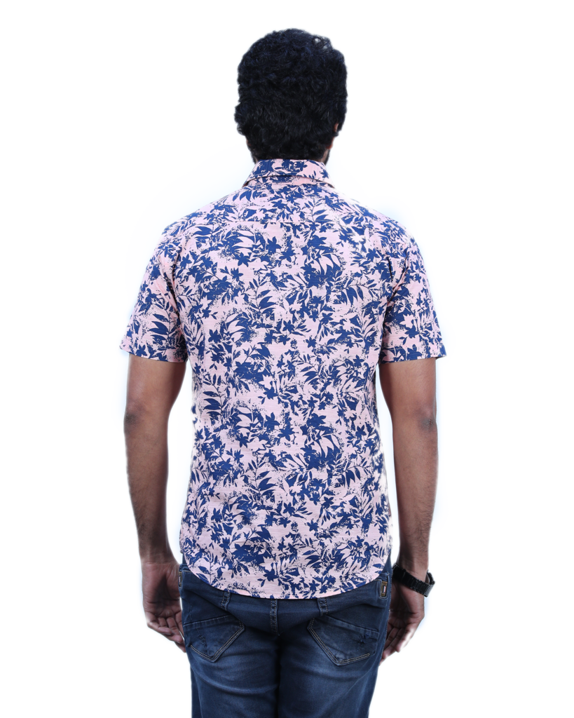 Huginn and Muninn Peach & Blue Linen Floral Short Sleeve Shirt