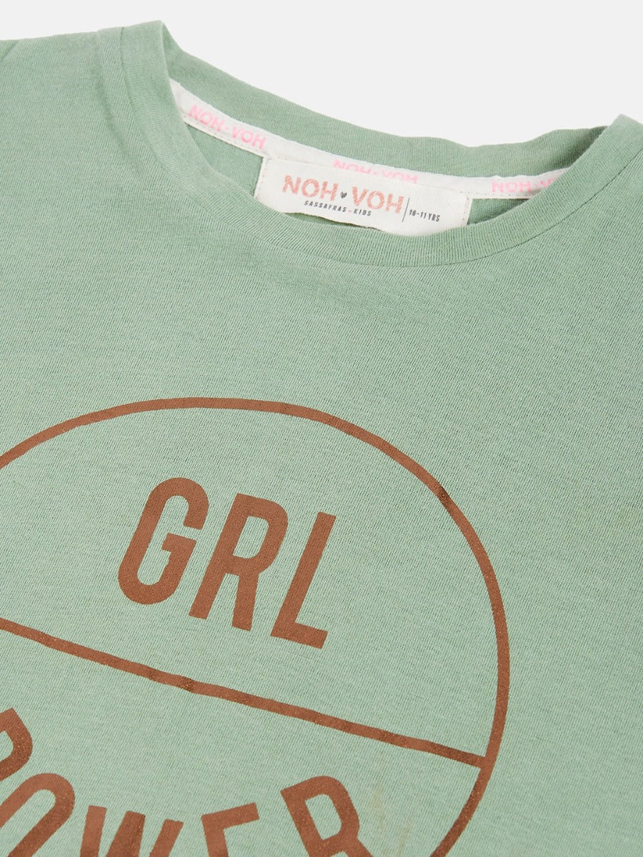Gozars Girls Olive Girl Power Print Crop T-Shirt