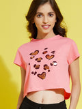 Gozars Girls Pink Animal Print Crop T-Shirt
