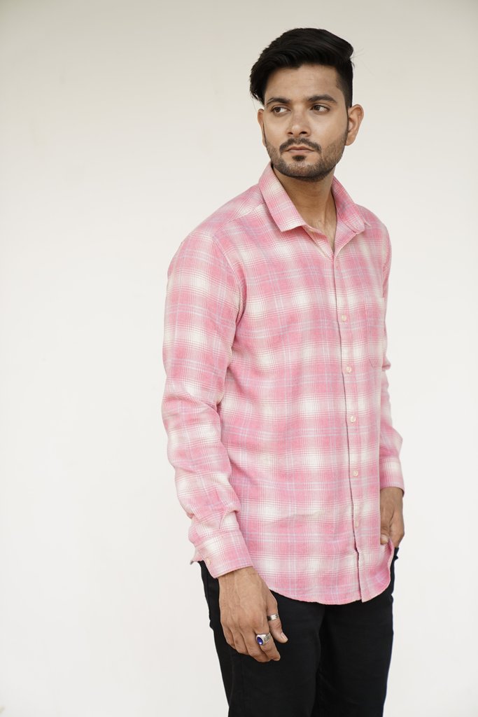 Huginn and Muninn Rouge Pink Casual Checked Long Sleeve Shirt