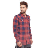 Fugazee Men Red Amber Washed Checked Slim Fit Shirt