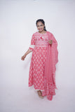Kasak Pink and White Bagh Floral Printed A-line Kurta Set for Women