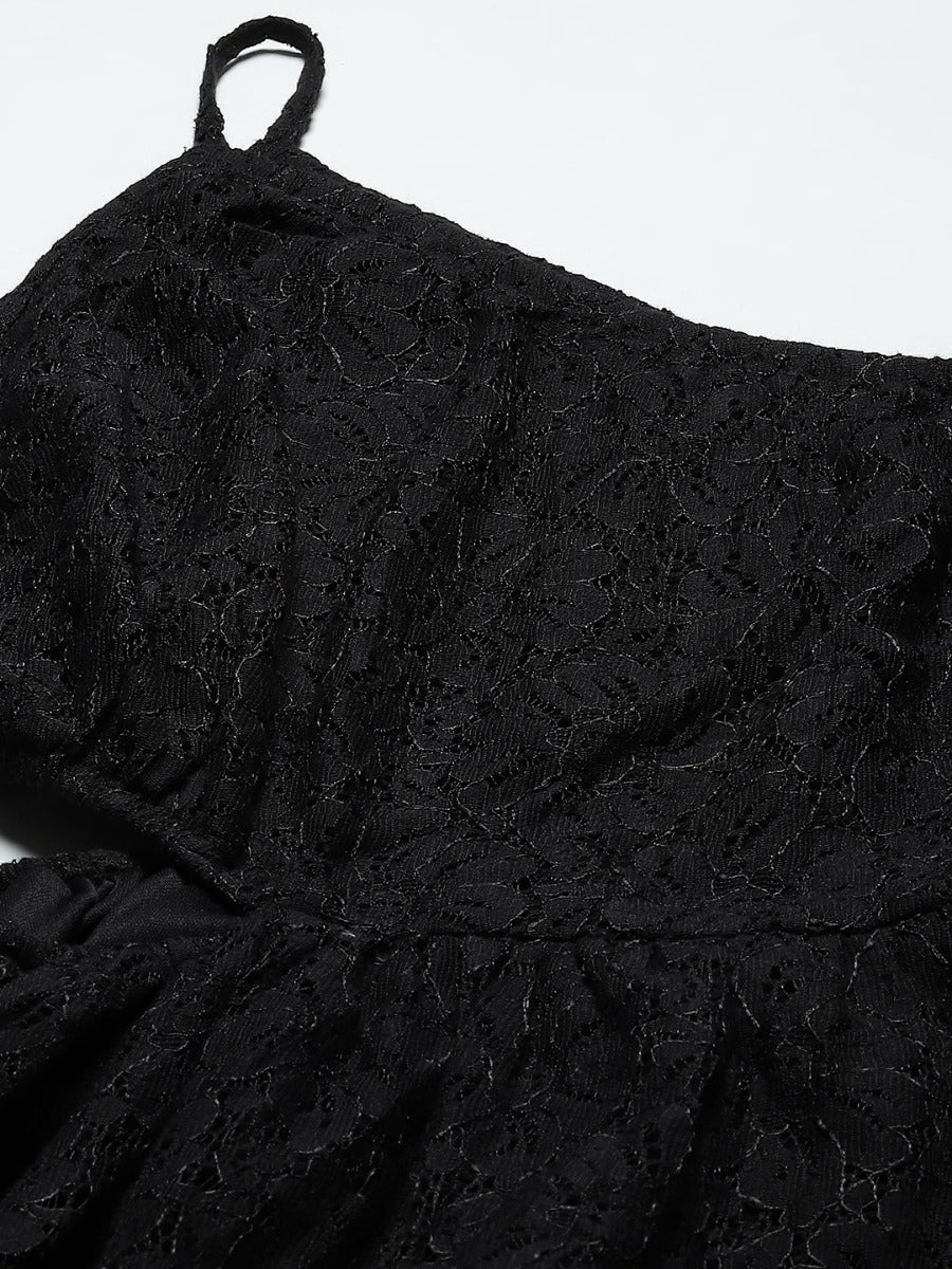 Gozars Women Black Lace One Shoulder Side Cut-Out Dress