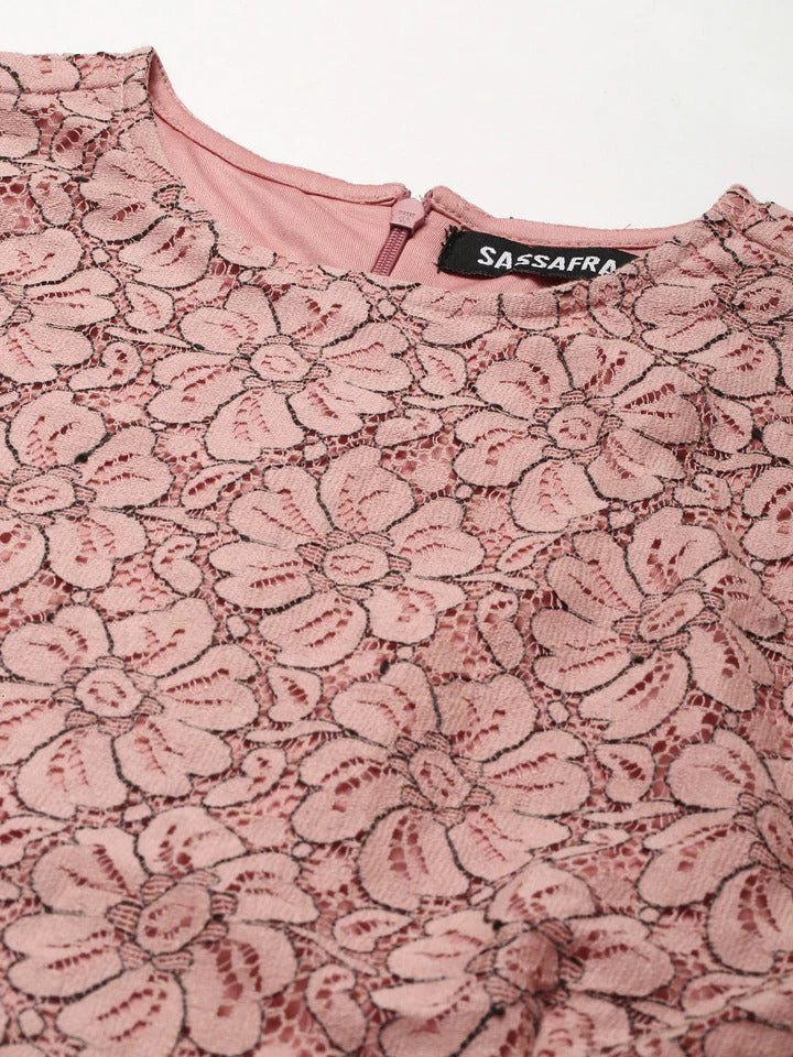 Gozars Women Dusty Pink Lace Waist Cut-Out Dress