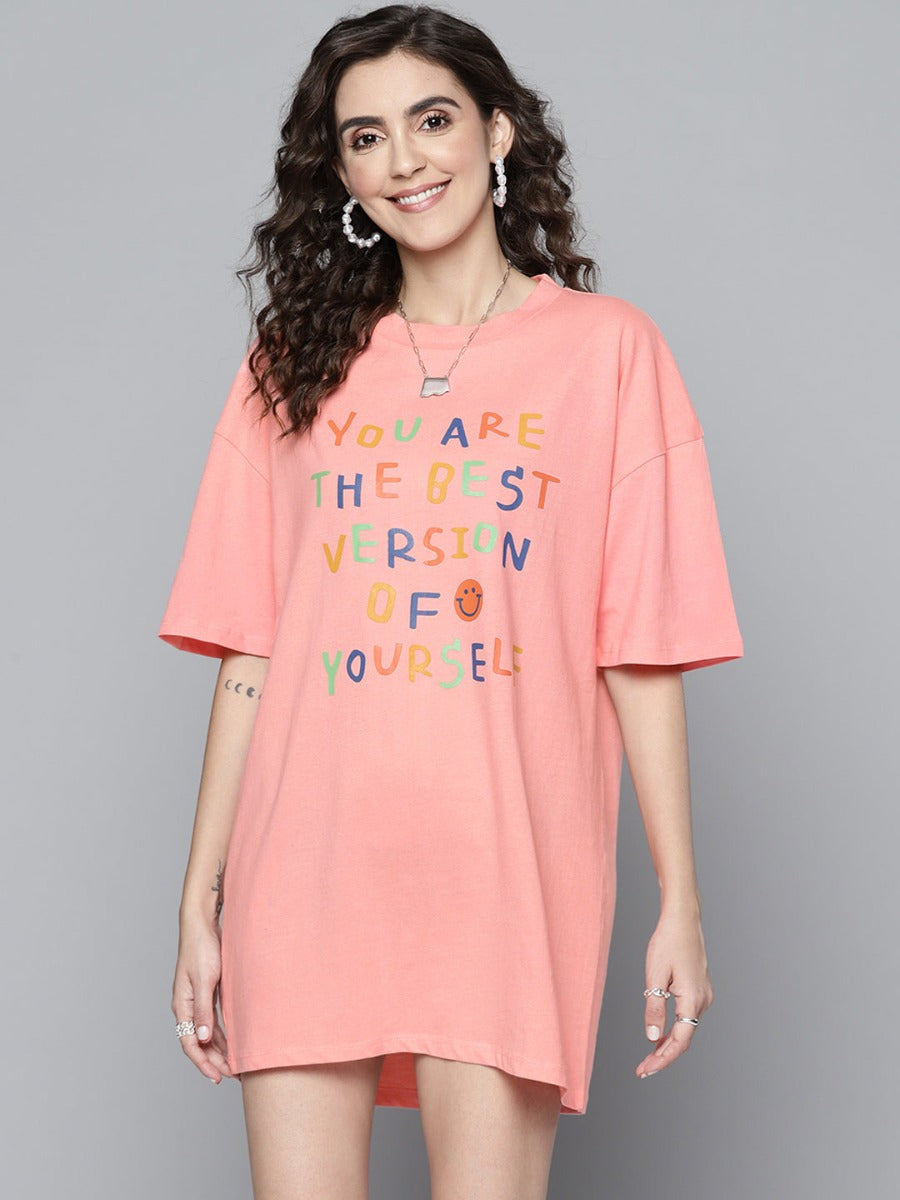 Gozars Women Pink BEST VERSION OF YOURSELF T-Shirt Dress