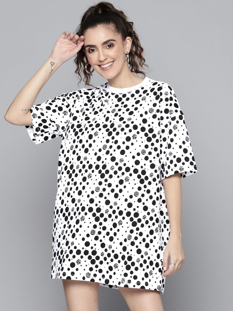 Sassafras Women Black Polka Dots T-Shirt Dress