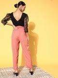 Gozars Women Pink & Black Lace Detail Jumpsuit