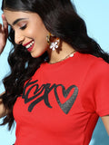 Gozars Women Red XOXO Crop T-Shirt