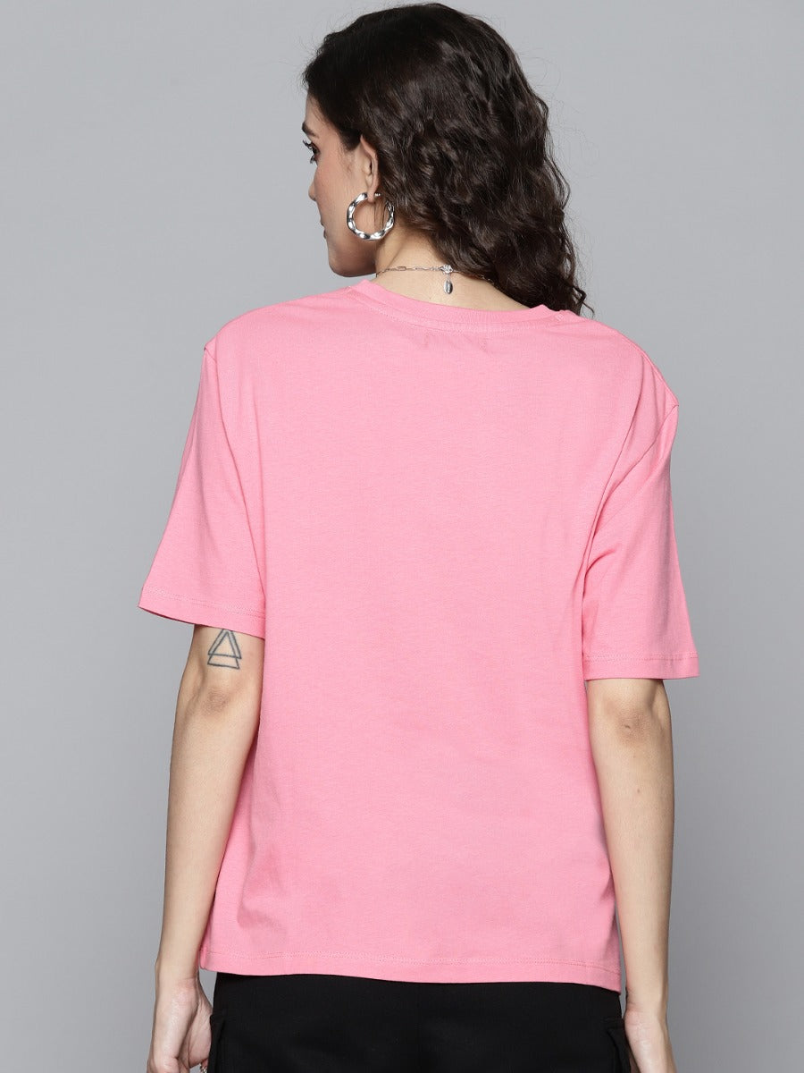 Gozars Women Pink TAKE IT EASY Regular T-Shirt