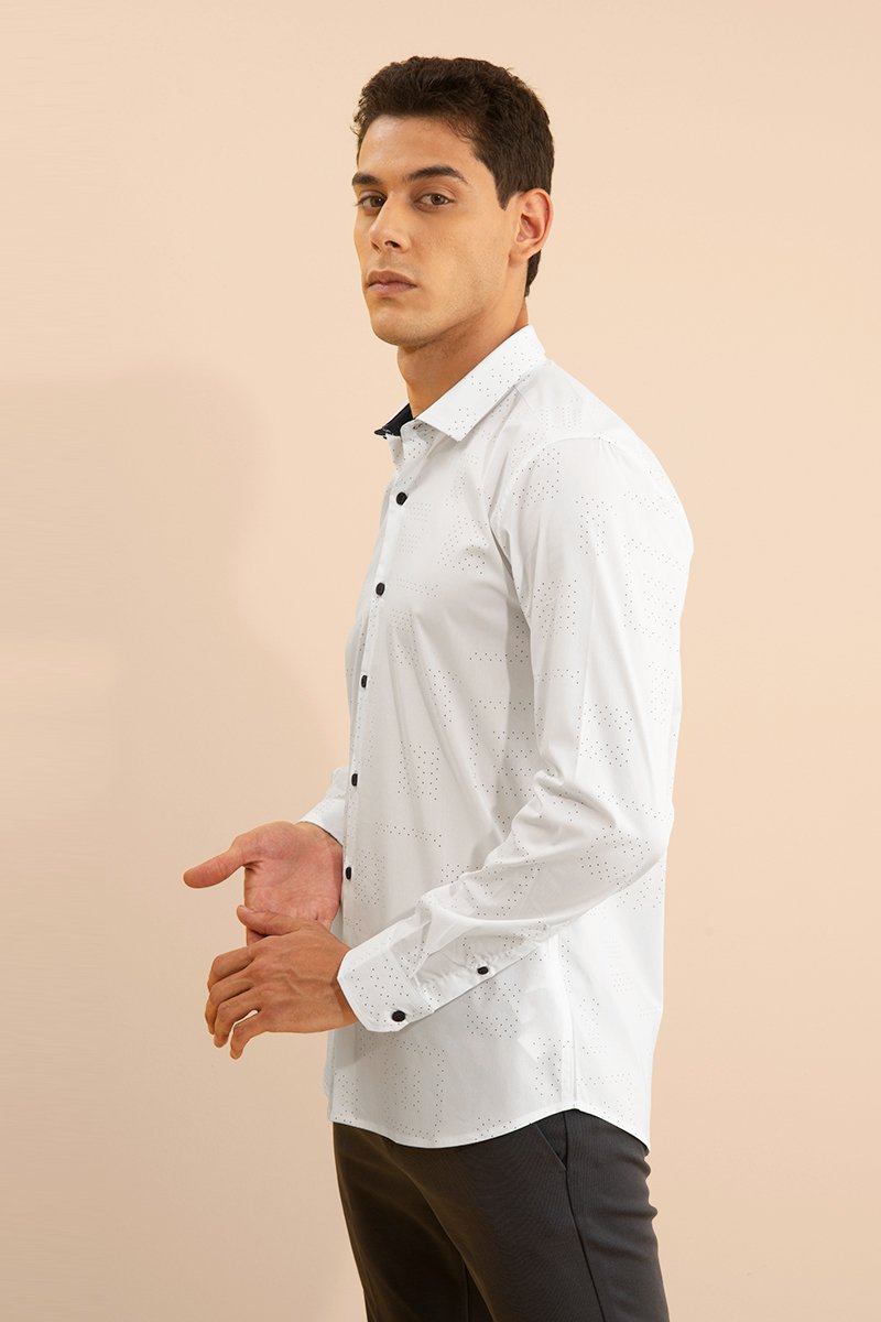 Snitch Men Speck Solid White Full Sleeve Shirt