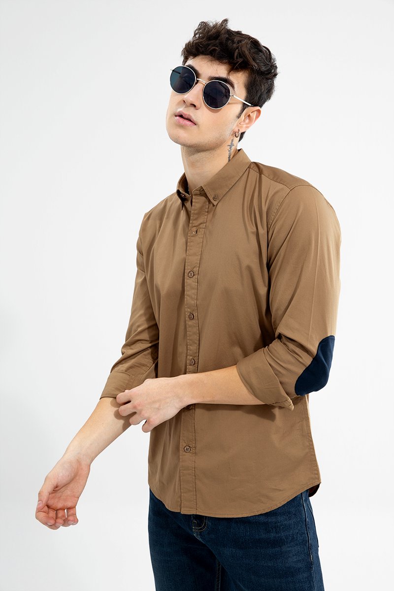 Snitch Quinate Khaki Solid Casual Full Sleeve Shirt for Men