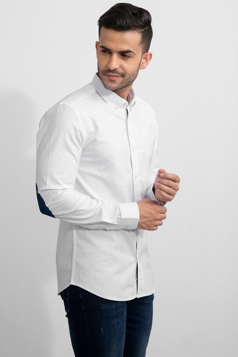 Snitch Octet White Solid Casual Full Sleeve Shirt for Men