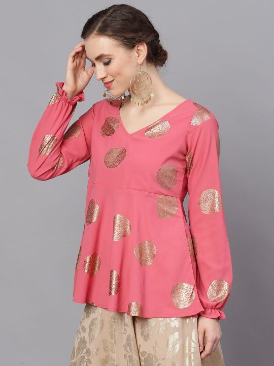 AKS Pink & Gold Foil Printed Tunic