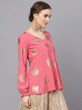 AKS Pink & Gold Foil Printed Tunic
