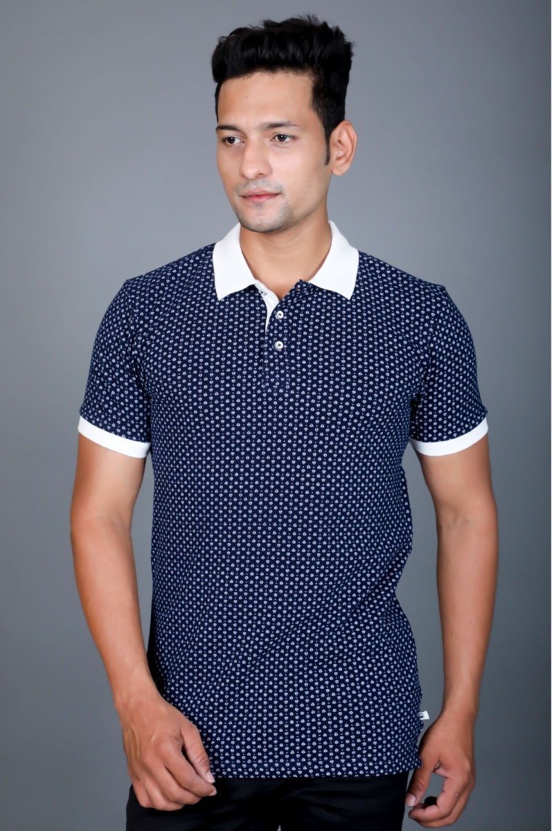 UCB Navy Blue and White Dotted Polo Neck T-shirt