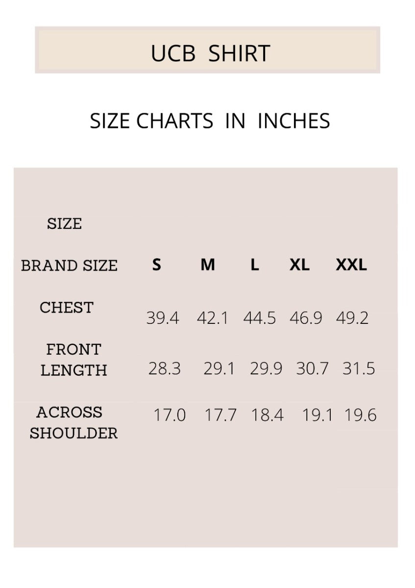  Size Chart for half t shirt for men