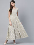 AKS Women Taupe & Off White Khari Print Maxi Dress