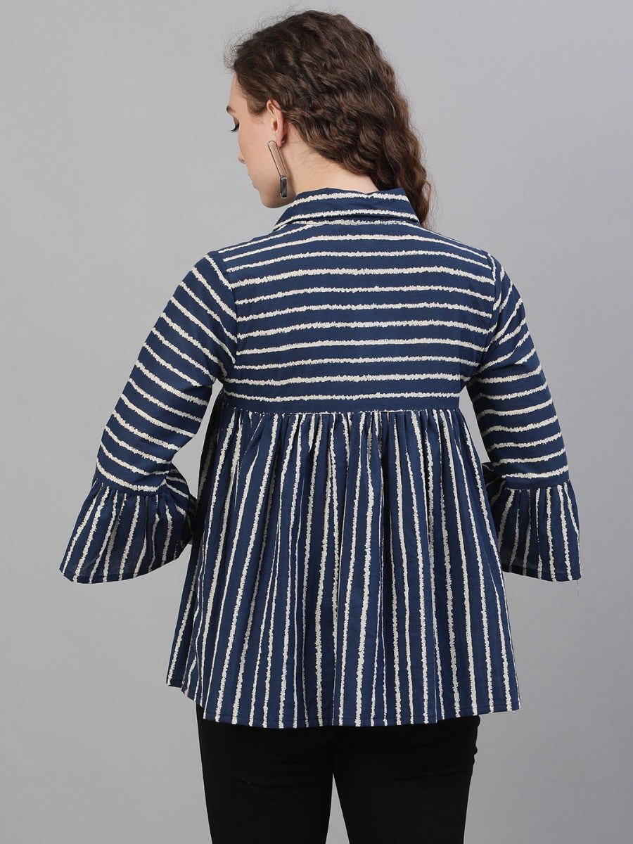 AKS Navy Blue and White Striped Printed Tunic