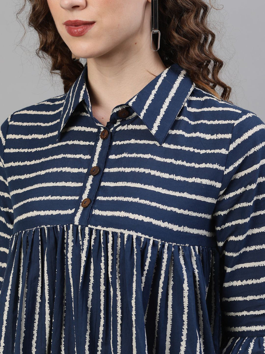 AKS Navy Blue and White Striped Printed Tunic