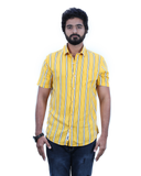Huginn and Muninn Yellow and White Striped Half Sleeve Casual Shirt